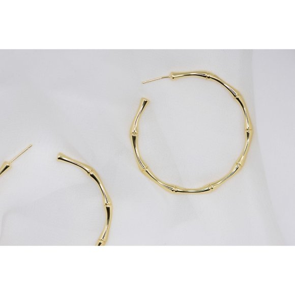 Gold Hoop Earrings, Bamboo Earrings, Thin Hoop Earrings, Bamboo Hoops - Picture 3 of 5
